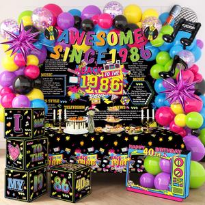 40th Birthday Decorations for Men Women Awesome Since 1986 | Back in 1986 Birthday Party Decor with Backdrop, Tablecloth, Banner, Balloons, Photo Booth Props 40 years old set
