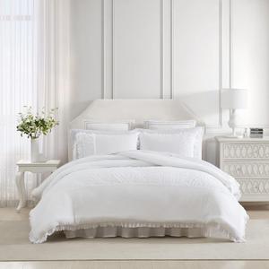 Laura Ashley- Twin Comforter, Reversible Bedding Set with Matching Sham, Dorm Essentials (Eyelet Ruffle White)