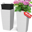 Mueller Janska M-Resin Heavy Duty Tall Planter, Indoor/Outdoor Grande Plant, Tree, Flower Pot, 2-Piece Set, 18”, Modern Design, Built-in Drainage, White