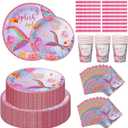 Mermaid Birthday Party Supplies Plates and Napkins Set for 24 Guests, Mermaid Tableware Set Includes 9''&7'' Paper Plate,Cup,Napkin,Straw, Mermaid Party Decorations (Mermaid Set)