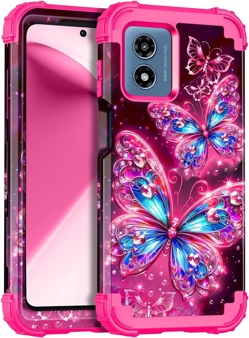 Miqala for Moto G 5G 2024 Case,Glow in The Dark Three Layer Heavy Duty Shockproof Full Body Protection Hard Plastic Bumper+Soft Silicone Protective Case for Motorola Moto G 5G 2024,Hot Butterfly