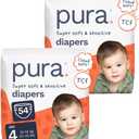 Pura Baby Diapers Size 4 (22-32 lbs) 54 Count Sensitive Skin | 12 Hour Leak Protection, New Blowout Blocker, Cloud Soft, Totally Chlorine Free*, Allergy UK Certified