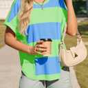 Tankaneo Womens Summer Tops Striped Oversized Short Sleeve Crew Neck Color Block Casual T Shirts Loose Basic Tee Blouses (Green, L)