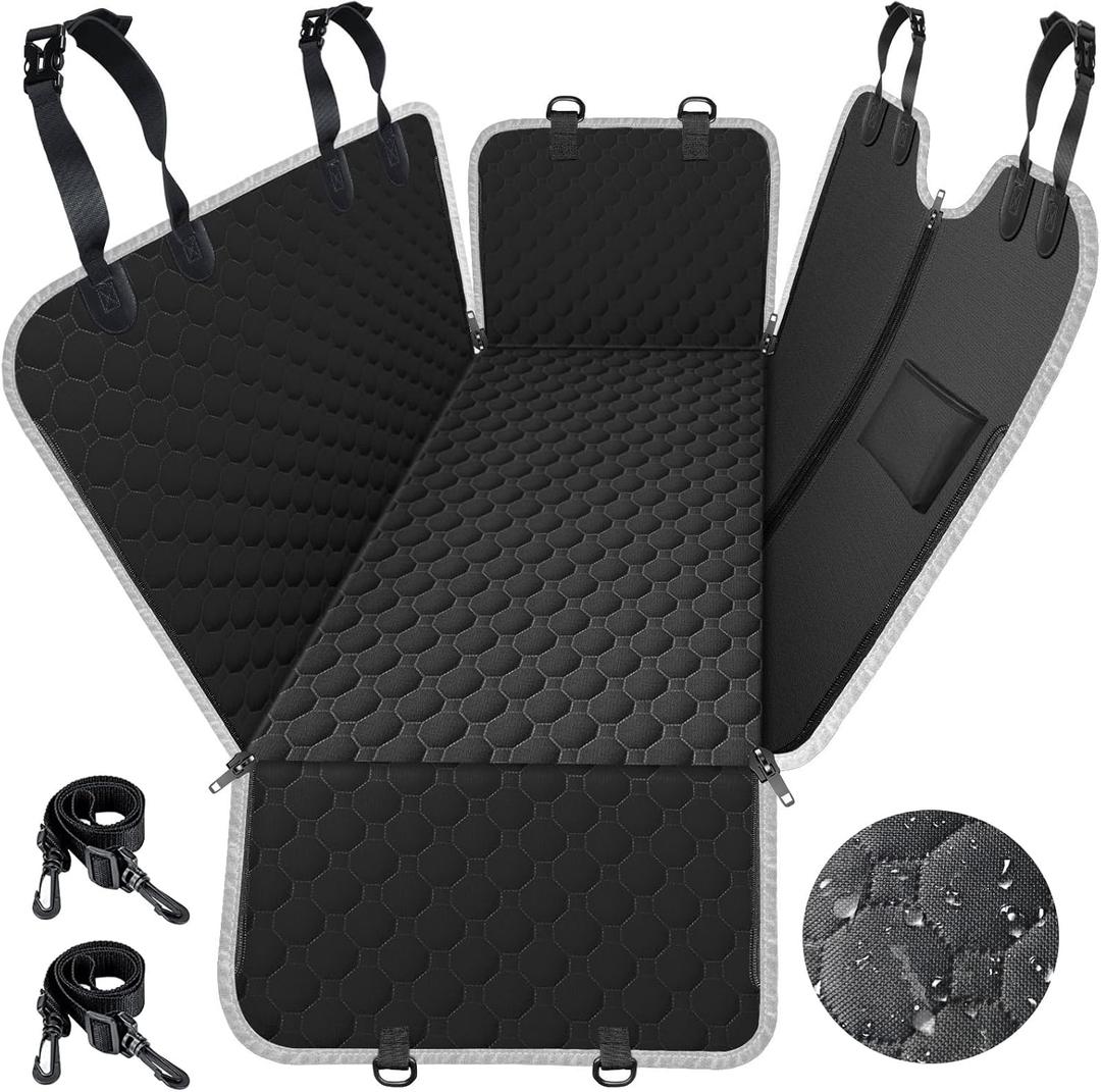Mancro Dog Car Seat Cover for Back Seat, Waterproof Car Seat Protector for Dogs with Side Flaps, Scratchproof Car Seat Cover, Dog Hammock with Nonslip Bottom for SUVs, Standard(54 W x 55 L) (Black)