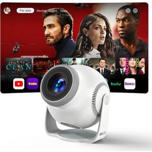 Smart Mini Projector with Android 14 OS, 1080P/4K/8K Video Decoding, WiFi 6 & Bluetooth 5.4, 270 Rotatable Stand, Auto Vertical Keystone, Portable Projector for Bedroom & Home Entertainment(White)