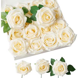 Roses Artificial Flowers Artificial Roses Fake Rose Silk Rose Fake Flowers with Stems for DIY Wedding Bouquets Party Tables Centerpieces Floral Arrangements (16, Ivory)