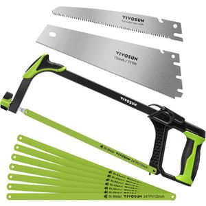 VIVOSUN 3-In-1 Hacksaw Set with 15 Hand Saw Blade, 10 Pruning Saw Blade, & 8Pcs 12 Bi-Metal Hacksaw Blades, Universal Hacksaw for Cutting Metal, Wood, PVC