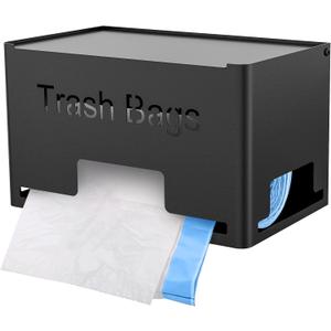 Large Trash Bag Holder Dispenser, Metal Garbage Bag Dispenser Roll Holder, Kitchen Trash Storage Organizer for Under Sink, Wall Mounted or Freestanding, Black (Large (10"x6"x6"))