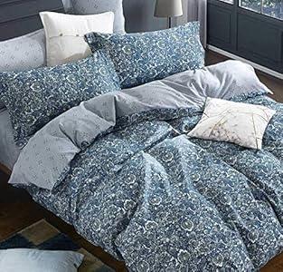 SLEEPBELLA Duvet Cover Set 600 Thread Count Cotton Bedding Set (Twin, Blue-Paisley)