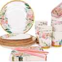 Floral Party Supplies paper plates and Napkins Sets for 24 Guest-Include Floral Disposable Paper Plates,Cups,Napkin forr Bridal Shower,Birthday,Wedding,Bachelorette party Supplies