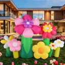 KISSUNY 10ft Easter Inflatable Flowers Outdoor Decoration with Built-in LED Lights, Giant Blow Up Yard Decor with Stakes and Ropes for Garden Lawn Party Spring Holiday Decor