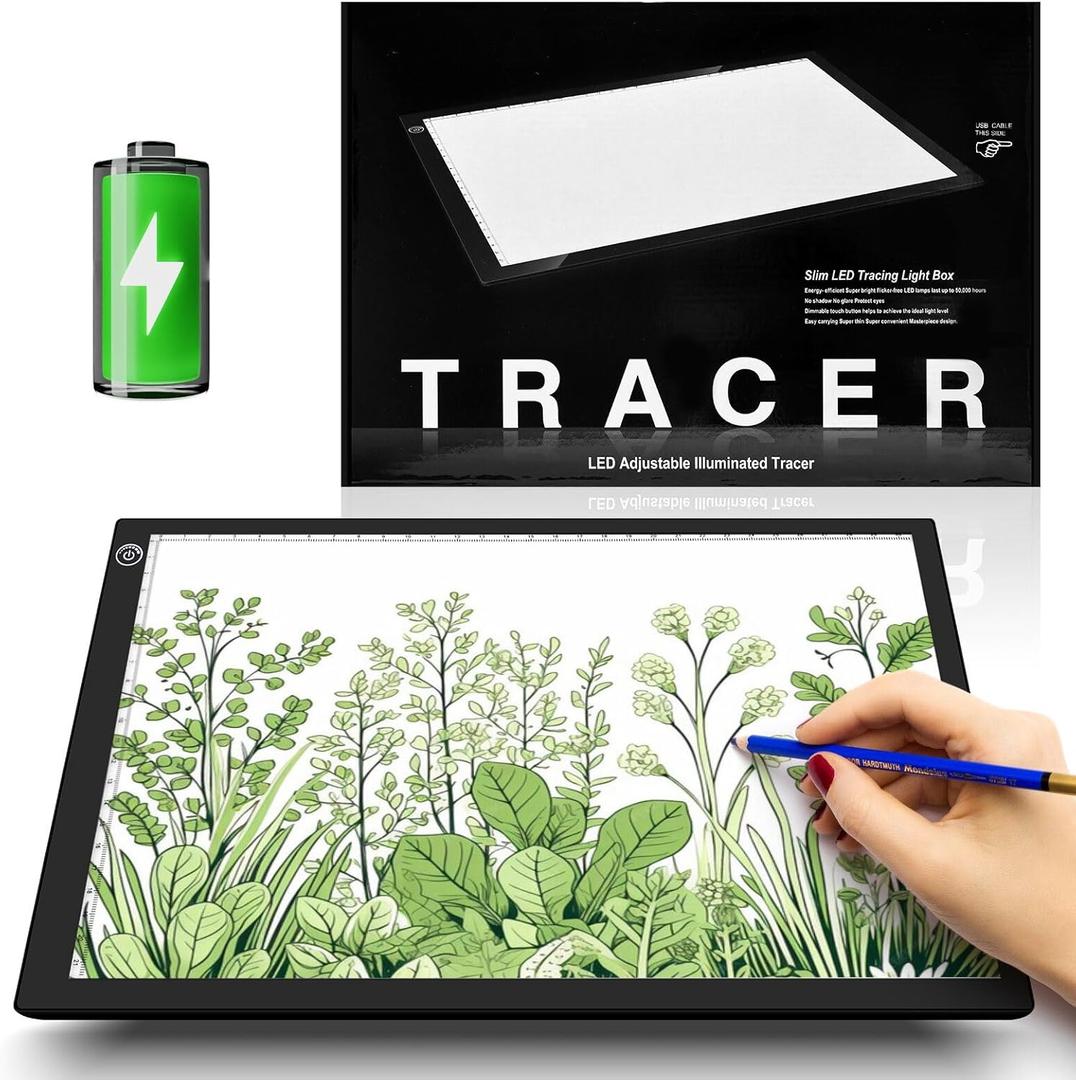 ME456 Rechargeable A4 Light Drawing Board, Lithium Battery Powered Light Pad, Adjustable Brightness LED Tracing Light Box Ideal for Diamond Art, Weeding Vinyl, Viewing Slides, Stenciling