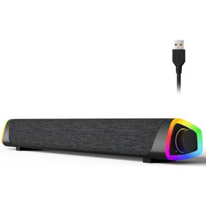 SOULION R30 Plus Bluetooth Computer Speakers for PC Desktop, All-in-one Control Button with 6 Modes LED Lights, Wired USB Powered Sound Bar, Surround Sound Portable SoundBar for Monitor Laptop Phone (Gray)