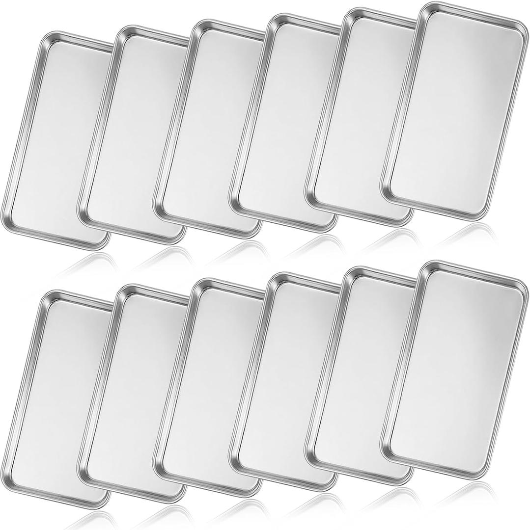 12 PCS Baking Sheet Stainless Steel, 10.24 x 5.9 x 0.5 Inch Kitchen Baking Sheets, Small Metal Cookie Sheet Pan Set, Rectangle Trays for Oven, Toaster Oven Tray, Easy Clean, Dishwasher Safe