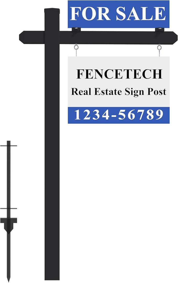 5.3ft Vinyl PVC Real Estate Sign Post, Realtor Yard Sign Post, 36" Arm Holds Up to 24" Sign - Black (No Sign)