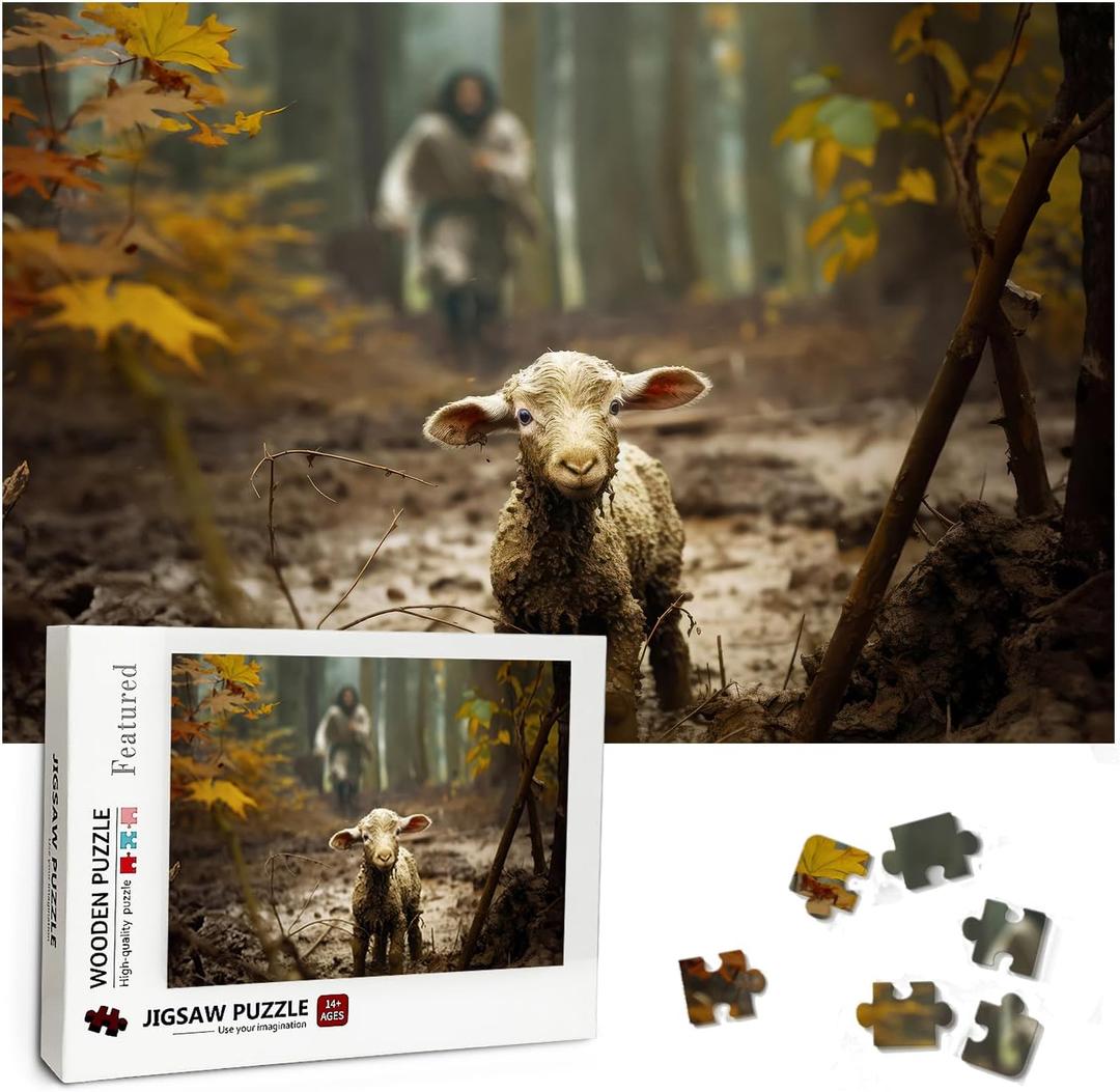 Christian Puzzles for Adults Wooden Jigsaw Puzzles 1000 Pieces Jesus Running After Lost Lamb Religious Puzzles Christian Gifts Puzzle Religious Wall Decor