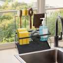 Sponge Holder for Kitchen Sink with High Brush Holder, Sponge Caddy, Stainless Steel Sink Caddy Organizer with Drain Tray, Dish Soap Dispenser, Kitchen Sink Accessories & Storage Rack(Black)