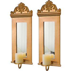 Candle Sconces Wall Decor Set of 2, Large Antique Gold Wall Candle Holder