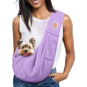 Tomkas Small Dog Cat Sling Carrier Puppy Purse Travel Wrap Soft Crossbody Pet Bag (Light Purple, M - Classic Pocket & Classic Strap)