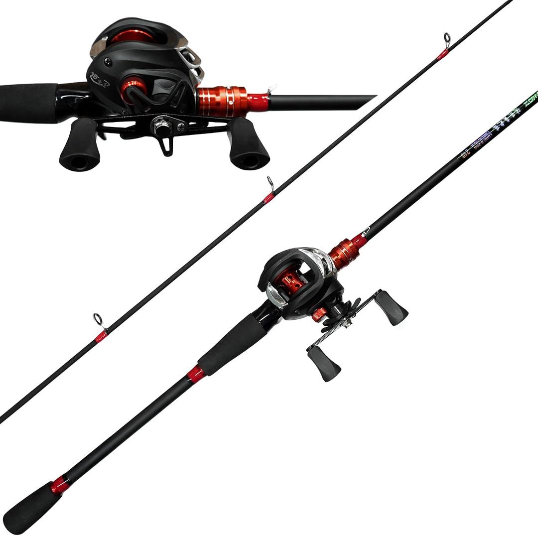 Kilitn Fishing Rod and Reel Combo, Baitcasting Combo Baitcast Reel, 6 Foot 7 Foot 2-Piece, Durable Fiberglass Wrapped Carbon Fiber Rod with Comfortable EVA Handle, Large