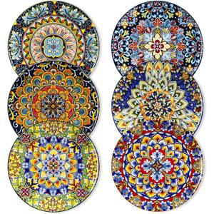 vancasso Salad Plates Set of 6-8.5 Inch Ceramic Dessert Plate, Small Dinner Plate Set, Microwave, Oven and Dishwasher Safe, Colorful Bohemian Style Dishes for Kitchen