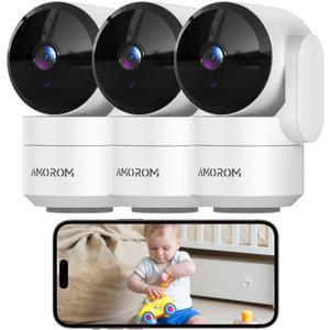 3 Pack Indoor Security Camera, 360° Pan Tilt Home Surveillance Cam, 2-Way Audio Night Vision Motion Detection, 2.4GHz WiFi Camera, Phone App, Cloud SD Card Storage, Compatible with Alexa Google Home