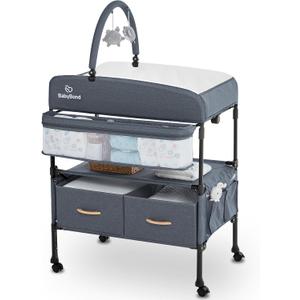 BabyBond Portable Baby Changing Table with 2 Storage Baskets, Foldable Changing Table Dresser Diaper Changing Table Height Adjustable Changing Station for Infant and Newborn (Grey)