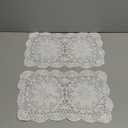 2 Pack Small Vintage Crochet Lace Doilies for Tables, 16 x 10 Inch Boho Cotton Rectangle Placemats for Nightstand, End Table, Furniture Top Decor