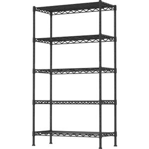 5-Shelf Adjustable Heavy Duty Storage Shelving Unit, Metal Organizer Wire Rack for Laundry Bathroom Kitchen Pantry Closet, Black
