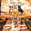 Hello Fall Photography Backdrop Autumn Maple Leaves Dog Pumpkin Friendsgiving Background Thanksgiving Party Supplies Farm Harvest Banner Photo Booth 72 x 44 Inch