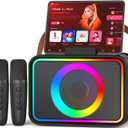 Karaoke Machine,Portable Bluetooth Speaker with 2 Wireless Microphone for Adults & Kids with LED Lights, Karaoke Microphone with PA System Supports USB/TF/AUX,Gift for Party(Black)