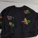 SELINK Womens Mardi Gras Sweatshirt Oversized Crewneck Sequin Long Sleeve Casual Pullover Tops (X-Large, Black)