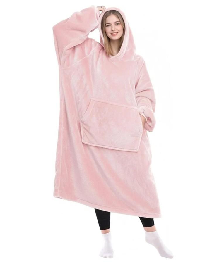 Blanket Hoodie Gifts for Women Men, Cozy Hoodie Blankets Sweatshirt Christmas Birthday Gifts for Women Mom Wife, Warm Fleece Hooded Blanket with Sleeves for Adults, Pink