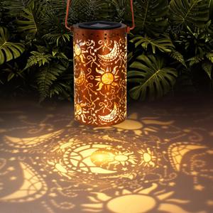 DIBIEECN Mothers Day Gifts for Mom, Birthday Gifts Grandma Ladies Solar Lanterns Outdoor Hanging Hollowed-Out Metal Waterproof LED Garden Decor Outside for Patio Yard Porch, Sun and Moon, 1 Pack