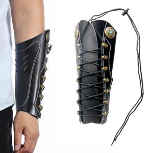 Luoyer Archery Arm Guard with Adjustable Strap Traditional Armguard Forearm Protector Medieval Arm Bracer PU Leather Protective Archery Gear for Recurve Bow Longbow Men/Women (Black)