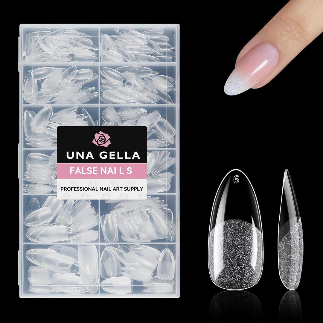 UNA GELLA 504Pcs Medium Pointed Almond Nail Tips, Pre-shape Almond Gel Nail Tips Half Matte Full Cover Acrylic Clear Press on Fake Nails Tips for Nail Extension Nail Art DIY Salon 12 Sizes