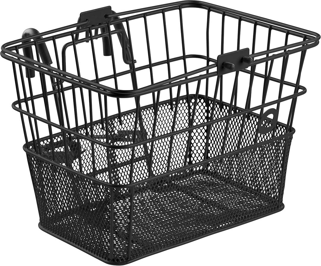 Retrospec Apollo Detachable Front Bike Basket Steel Half-Mesh with Integrated Detachable Hooks and Built-In Handle, Easy Assembly and Portability for Bicycles (Black)