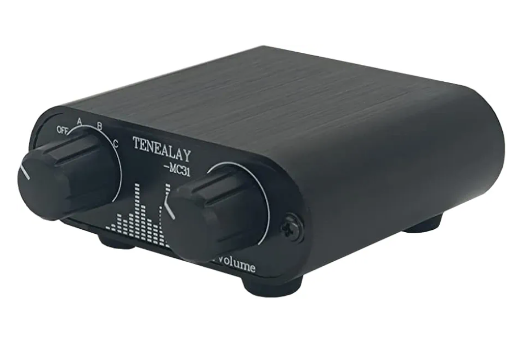 3.5mm Audio Switch with line Volume Controller, 3 in 1 Out 1/8" aux switcher Splitter selector Box, Mini Inline Headphone attenuator Volume Control knob -MC31