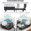 SNTD Dish Drying Rack, Expandable Dish Rack for Kitchen Counter, Stainless Steel Dish Drainer with Drainboard Set and Utensil Holder (Black)