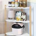 Wisuce Kitchen Counter Shelf Organizer - 3 Tier Spice Rack Free-Standing Bamboo Corner Shelf Countertop Organization (Nature-White)