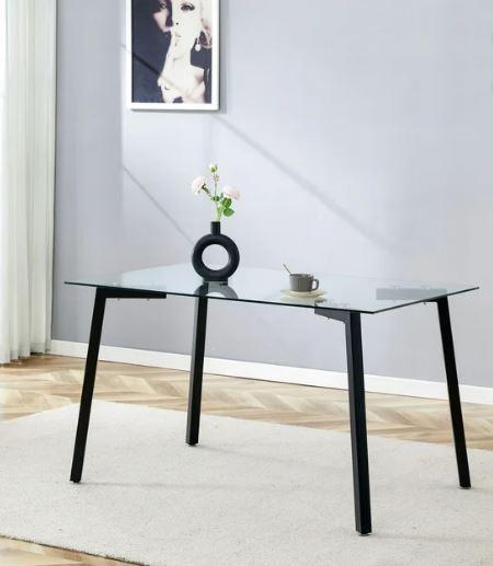 8mm Thick Tempered Glass Dining Table for Four, Contemporary Rectangular Glass Transparent Desk with Four Metal Legs Covers Wooden Skin For Home/Office/Kitchen, Black - Walmart Business Supplies