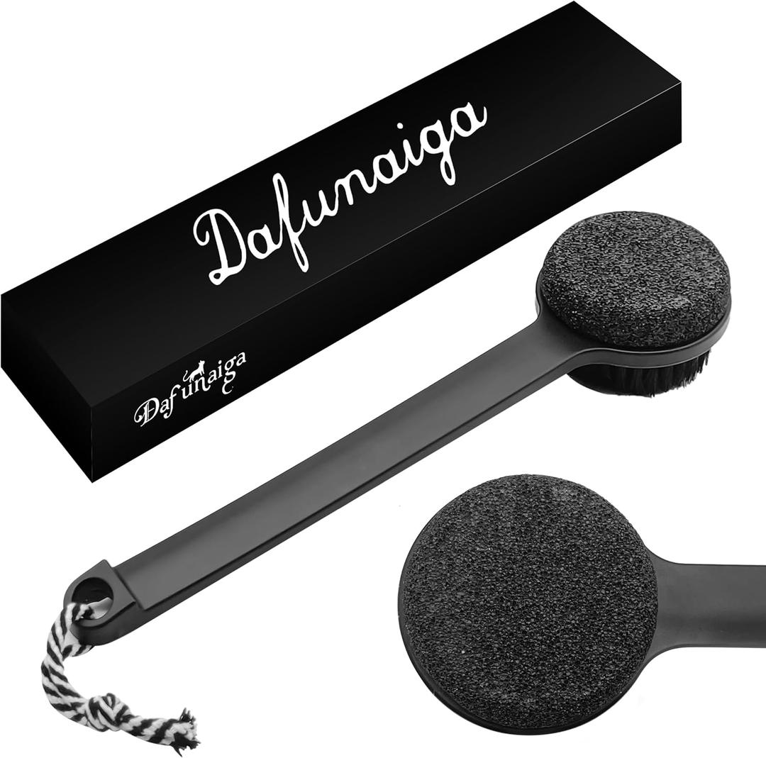 2 x Dual-Sided Black Foot Scrubber - Pumice Stone for Feet & Boar Bristle Brush, Foot Callus Remover for Home, Salon, and Travel