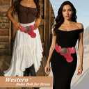 WERFORU Women Wide Western Disc Belt Cowgirl Boho Leather Belt for Jeans Dress (Red)