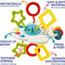 Baby Toys 6 to 12 Months, 5 In 1 Montessori Toys for 1 Year Old, Incl Travel Pull String Toy & Rattle Teether & Stacking Baby Block & Soft Infant Ring & Sensory Ball for Toddler 0-3-6-9-12 Month