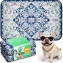 FXW Washable Pee Pads for Dogs, Leak-Proof & Non-Slip, Specifically Designed for 36inch Cages, 23" x 35" Rectangle, Mandala Blue, 2 Packs