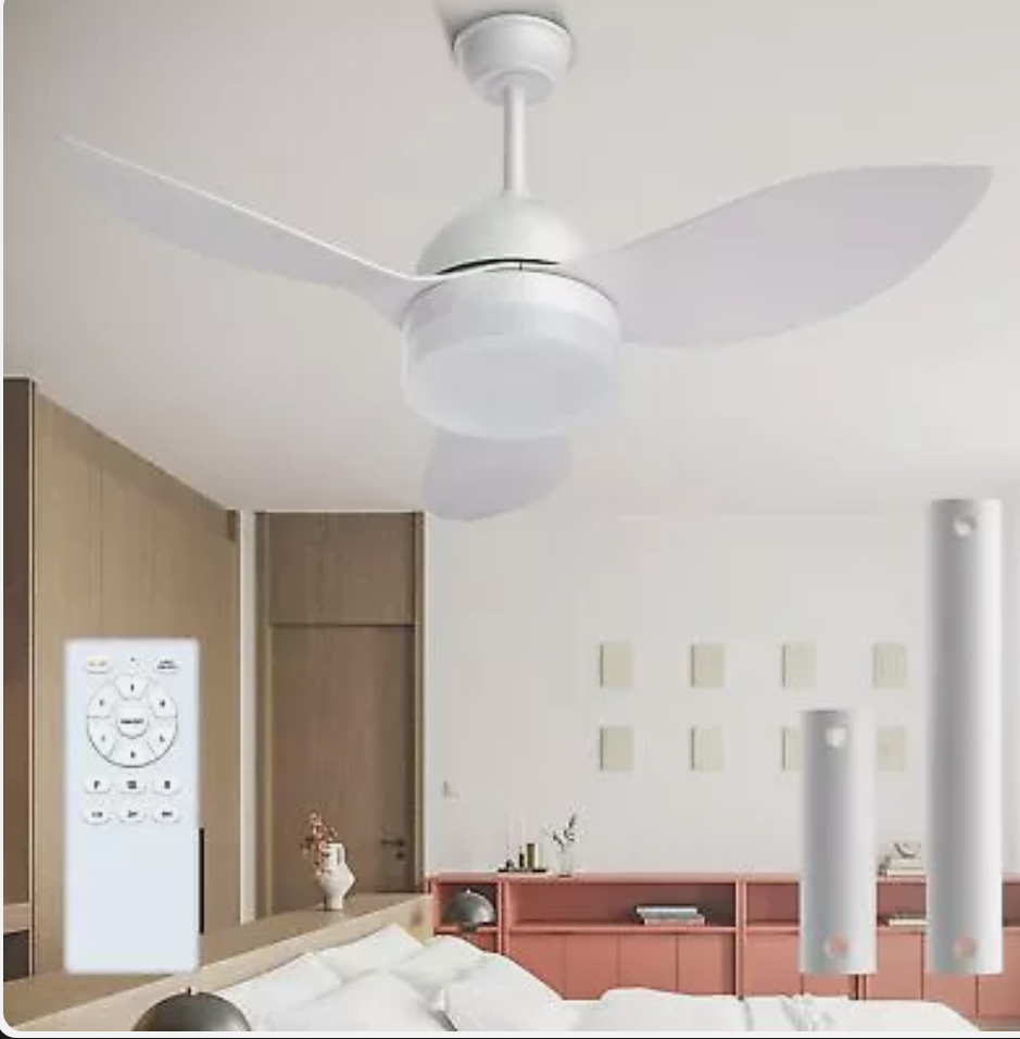 ROMASS Ceiling Fans with Lights and Remote, LED Outdoor/Indoor Ceiling Fans White 38 inch Noiseless 3 Colors Dimmable 6 Speeds Ceiling Fans for Bedroom, Living Room, Kitchen, Patio, Hallway