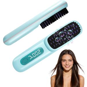 Go Brush Pro 2026, Portable Straightener Brushs for Travel, with LCD Temperature Display, Fast Heating Cordless Mini Hair Brushs (Blue)
