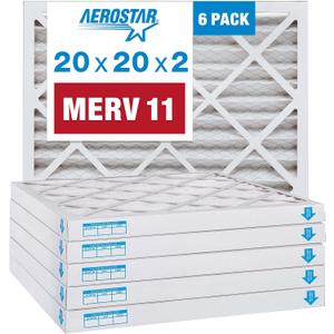 Aerostar 20x20x2 MERV 11 - 6 Count - Pleated HVAC, Furnace & Air Conditioner Filters - Removes Dust, Cold & Flu Germs, Lint, Mold, Pet Dander, Allergy-Causing Pollen, Smog & Smoke