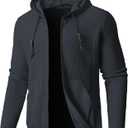 Zaitun Men's Full Zip Up Hooded Cardigan Sweater with Pockets (Gunmetal Grey) L