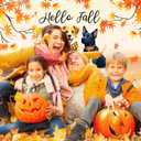 Hello Fall Photography Backdrop Autumn Maple Leaves Dog Pumpkin Friendsgiving Background Thanksgiving Party Supplies Farm Harvest Banner Photo Booth 72 x 44 Inch